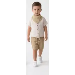 6/24 Ay Fularlı Müslin Kumaş 3lü Bebek Takımı