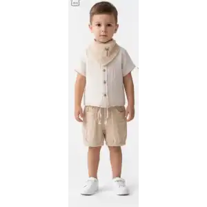 6/24 Ay Fularlı Müslin Kumaş 3lü Bebek Takımı