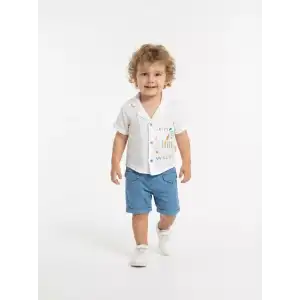 6/24 Ay Müslin Kumaş Gömlek Şort 2li Çocuk Takımı