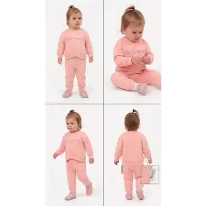 6/24 Ay Nakışlı Penye Bebek Takımı