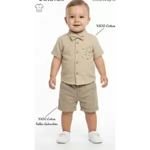 6/24 Ay Papyonlu Müslin Gömlek Bebek Takımı