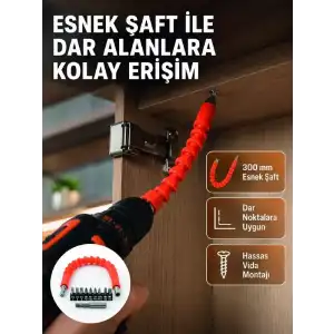 AsilTech 12 Parça Esnek Bits Uç Seti 300 mm Esnek Şaftlı Tornavida Uç Seti