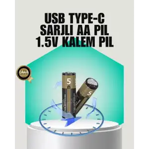AsilTech 1.5V AA Şarjlı Lityum Pil | 1000+ Kez Şarj Edilebilir | Hızlı Type-C Şarj (2 Adet)
