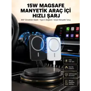 AsilTech 15W Kablosuz Şarj Destekli MagSafe Araç Tutucu Havalandırma Klipsli