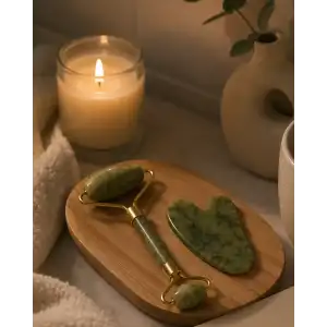 AsilTech 2 Parça Jade Stone Cilt Bakım Seti Şişkinlik Karşıtı Yüz Masajı