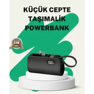 AsilTech 2000mAh Mini Powerbank Dahili Konektörlü PD 20W