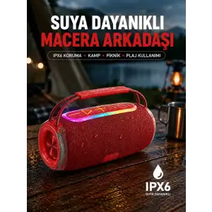 AsilTech 20W Kablosuz Bluetooth Hoparlör RGB Işık Efektli USB/SD/AUX Destekli