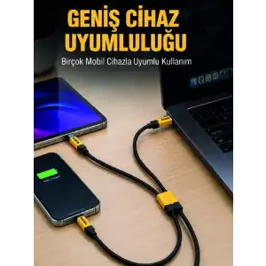 AsilTech 240W Çoklu Şarj Kablosu Type-C Lightning Micro USB Örgü Kablo