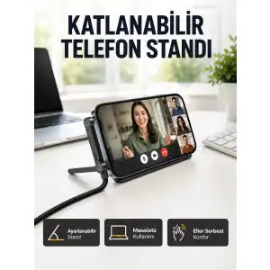 AsilTech 240W Type-C to Type-C Telefon Stand Özellikli Şarj Kablosu