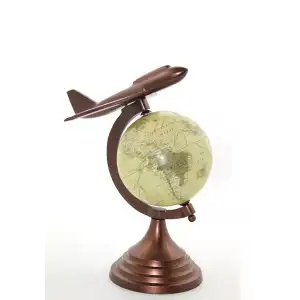 AsilTech 25x15 cm Pirinç Uçak Tasarımlı Dünya Küre