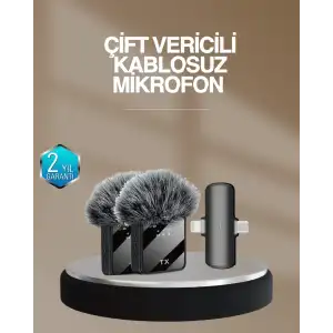AsilTech 2’li Kablosuz Yaka Mikrofonu Type-C ve Lightning Uyumlu Profesyonel Set