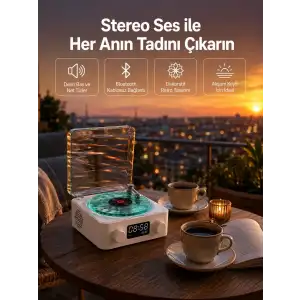 AsilTech 3-1 Kablosuz Bluetooth Hoparlör – Gece Lambalı, Saatli, Retro Tasarım