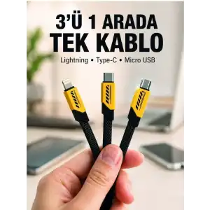 AsilTech 3lü Şarj Kablosu Hızlı Şarj Destekli Dayanıklı Örgü USB Kablo