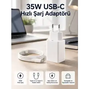 AsilTech 35W USB-C Hızlı Şarj Adaptörü Type-C to C Kablo Seti