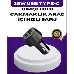 AsilTech 38W Çift Çıkışlı Araç Şarj Cihazı – Type-C ve USB PD Destekli