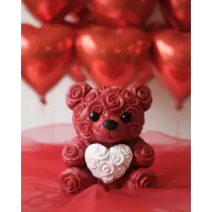 AsilTech 3D Baskı Kalpli Ayıcık 10cm Romantik Masaüstü Dekor