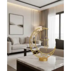 AsilTech 3D Hilal Cami Dekor Özel Baskı 20x20 cm Şık Masa Üstü