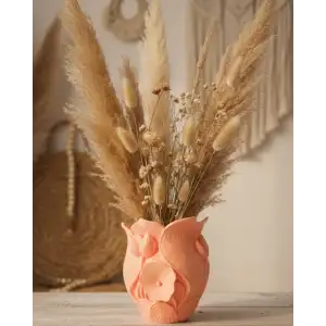AsilTech 3D Özel Baskı Turuncu Çiçekli Dekoratif Vazo Salon Ofis Dekoru