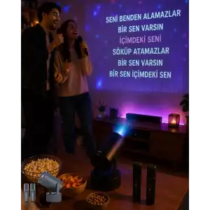 AsilTech 3ü 1 Arada Karaoke ve Projeksiyon Sistemi Çift Mikrofon Destekli