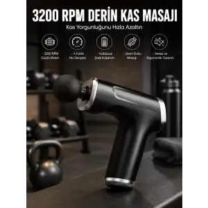 AsilTech 4 Başlıklı Darbeli Şarjlı Masaj Aleti Tabancası Kablosuz