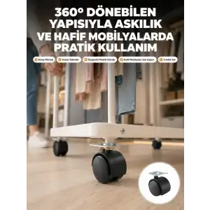 AsilTech 4 cm Kilitsiz Tekerlek Ayak Seti Zemin Koruyucu