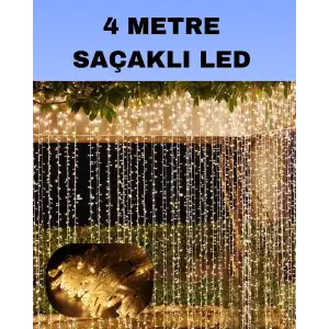 AsilTech 4 Metre Icicle Şelale Led Perde Işık Sarı Aydınlatma