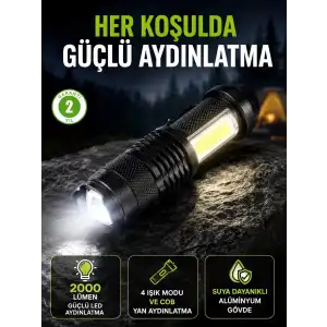 AsilTech 4 Modlu USB Şarjlı LED El Feneri Kamp ve Outdoor