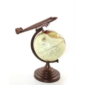 AsilTech 40x25 cm Pirinç Uçak Tasarımlı Dünya Küre