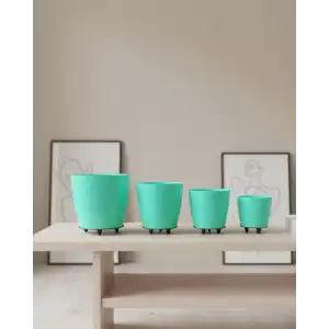 AsilTech 4’lü 3D Ayaklı Yeşil Saksı Seti Dekoratif Modern Tasarım