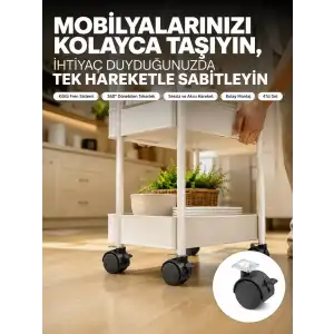AsilTech 4’lü Kilitli Tekerlek Ayak 4 cm Sessiz ve Dayanıklı