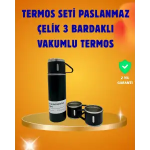 AsilTech 500 ml Isı Korumalı Çelik Termos ve Bardak Seti | Silikon Tabanlı, Şık ve Pratik
