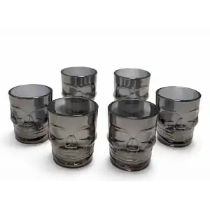 AsilTech 6lı Kurukafa Siyah Cam Shot Bardağı Seti