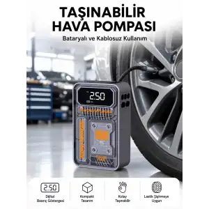 AsilTech 6000mAh Bataryalı LED Ekranlı Akıllı Hava Kompresörü