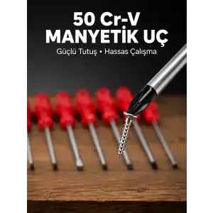 AsilTech 7li Düz ve Yıldız Tornavida Seti Çelik Manyetik Uçlu