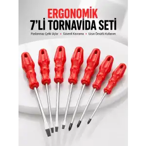 AsilTech 7li Tornavida Seti Düz ve Yıldız Uçlu Çok Amaçlı Kullanım