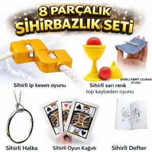 AsilTech 8’li Sihirbazlık Seti (Kibrit, Defter, Halka, Kupa, İp, 3’lü Kart)