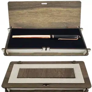 AsilTech Ahşap Deri Kutulu Bakır Rengi Roller Kalem