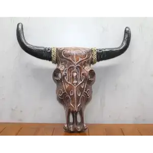 AsilTech Ahşap Duvara Asmalı Bufalo Kafası