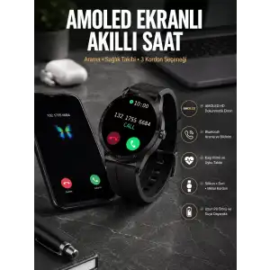 AsilTech Akıllı Saat Amoled Ekran 3 Kordonlu NFC Ve GPS Uyumlu