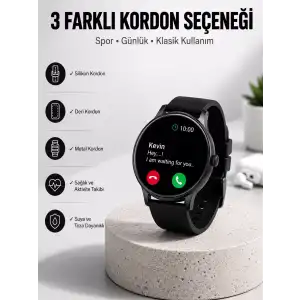 AsilTech Akıllı Saat Sesli Görüşme Bluetooth Bağlantılı 3 Kordonlu Yeni Nesil