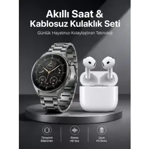 AsilTech Akıllı Saat ve Kulaklık Seti Bildirim Görme Arama Cevaplama ANC Özelliği