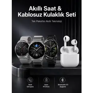 AsilTech Akıllı Saat ve Kulaklık Seti Dokunmatik Ekran 5.0 Bluetooth Bağlantılı Sesli Görüşme