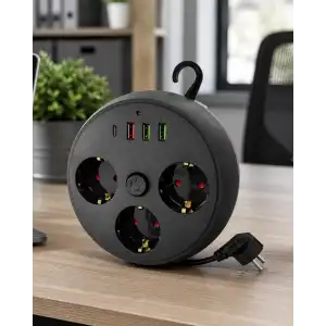 AsilTech Akım Korumalı Çoklu Priz 3 Priz 3 USB 1 Type C 2 Metre Kablo Güvenli Şarj
