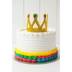 AsilTech Altın Işıltılı Pasta Üstü Taç Plastik