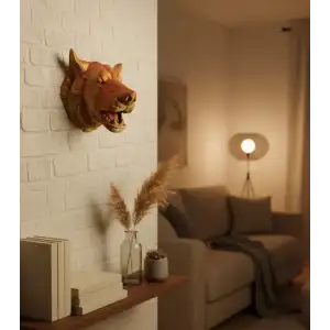 AsilTech Altın Kaplama Görünümlü Kurt Duvar Süsü