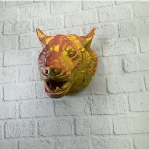 AsilTech Altın Kaplama Görünümlü Kurt Duvar Süsü