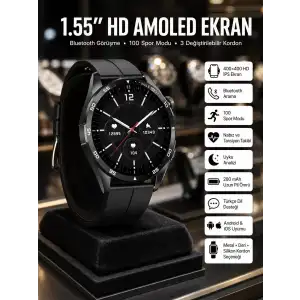 AsilTech Amoled Ekran 3 Kordonlu Akıllı Saat 5.0 Bluetooth Bağlantılı Android ve İOS Uyumlu