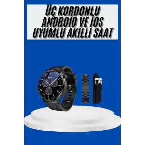 AsilTech Amoled Ekran Akıllı Saat Üç Kordonlu İOS Android Uyumlu