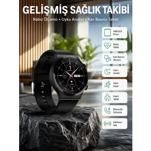 AsilTech Amoled Ekran Metal Deri Silikon Kordonlu Uyku ve Sağlık Takibi