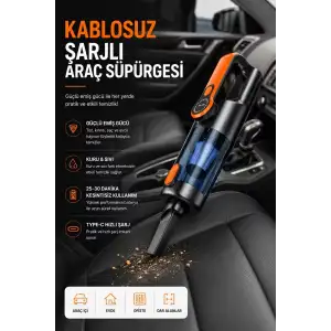 AsilTech Araç İçi Temizlik İçin Şarjlı El Süpürgesi